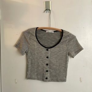 Faux button striped crop